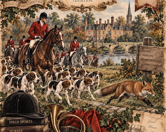 Ensemble d'estampes sur la vie à la campagne – Chevaux, chiens, sports de chasse (papier 28 lb)