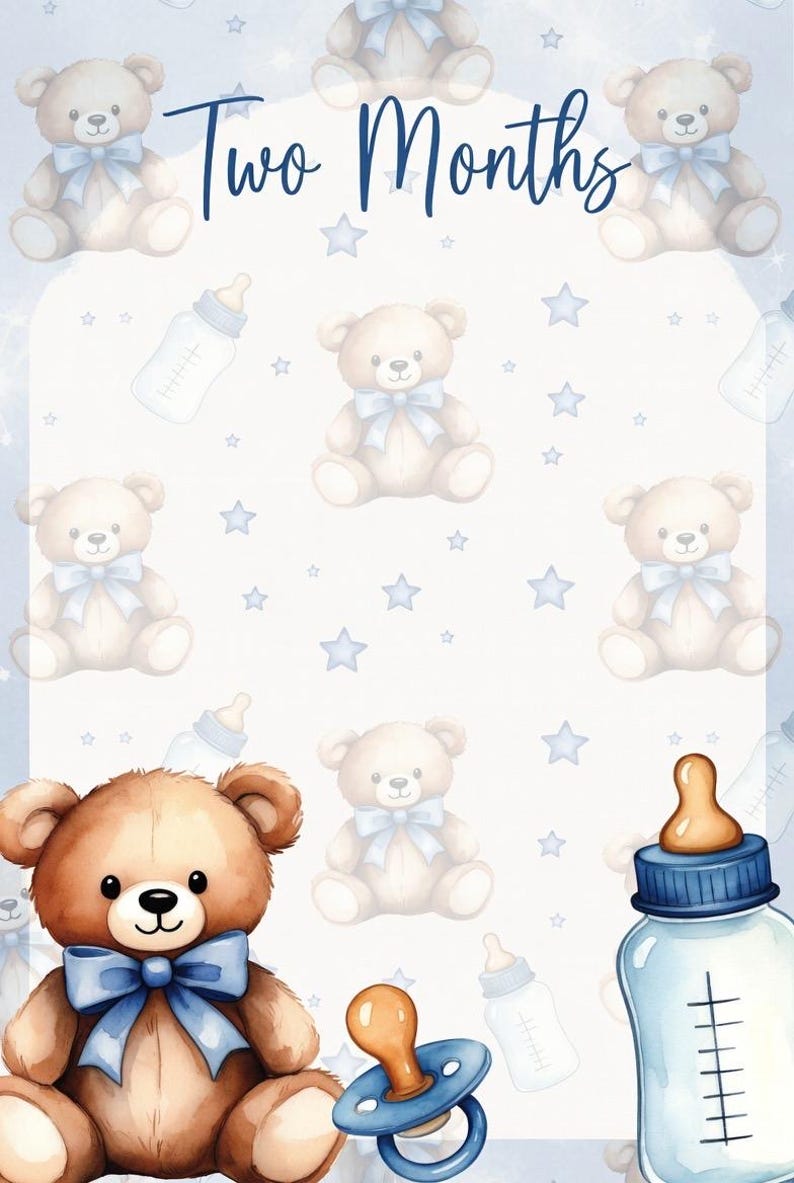 Baby Boy Blue Teddy Bear First Year Scrapbook Kit | 12 Milestone Pages ...