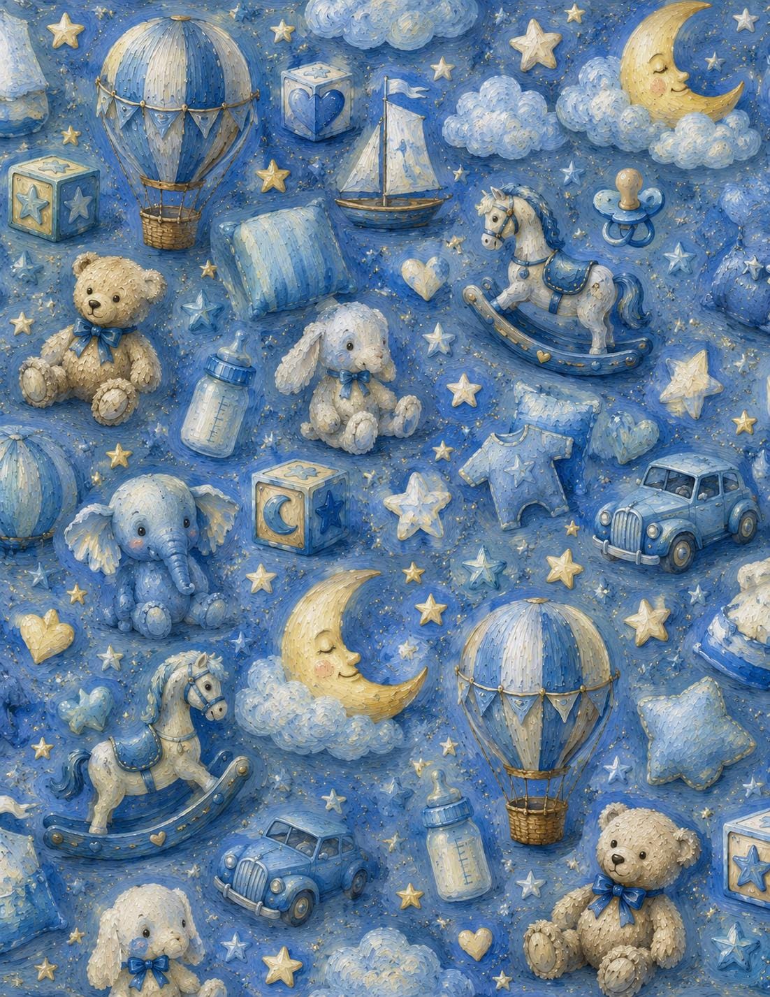 Paper Baby Kit Baby Boy Nursery Paper Pack | Vintage Teddy Bears, Moons, Blocks | Junk ...