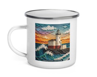 Coquille River Lighthouse Enamel Camp Mug