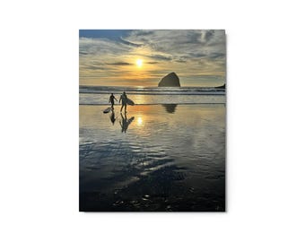 Pacific City Oregon Coast Surfers Metal Print 8" x 10"