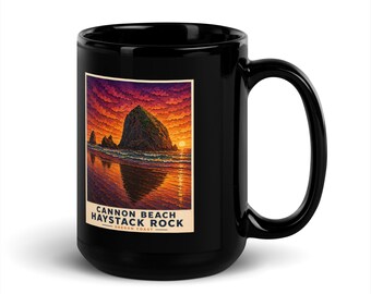 Cannon Beach Black Glossy Mug