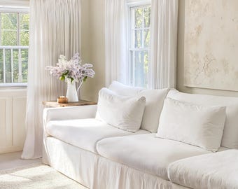 Funda de sofá de lino blanco, tamaños y formas personalizadas, repuesto, fundas de cojín