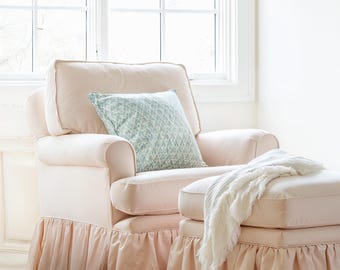 Różowy lniany pokrowiec na krzesło z plisowaną spódnicą, niestandardowe rozmiary i kształty, poszewki na poduszki, pokrowce na pufy