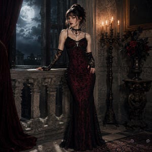 Abito corsetto gotico dark romance, abito lungo in velluto e pizzo, abito da sirena vampiro, abito da sera gotico, outfit gotico romantico