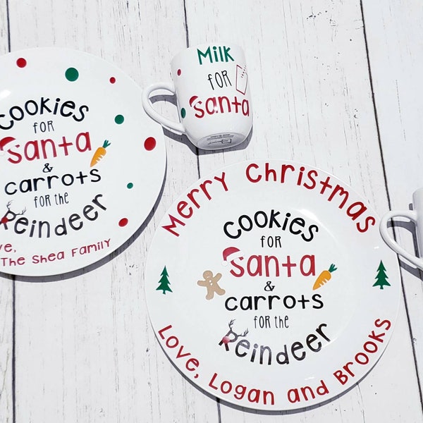 Personalized Cookies for Santa Plate and Milk For Santa Mug - Custom Cookies for Santa Plate - Carrots for the Reindeer - Santa Cookie Set