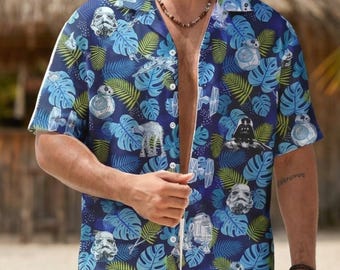 Star Wars Tropical Floral Hawaiian Shirt, DCL Palm Tree Button Up Shirt, Summer Vacation Beach Shirt, Couple Matching Beach Aloha Shirts