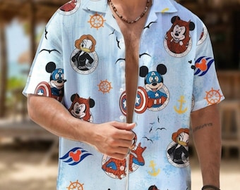 Camisa hawaiana DCL Day at The Sea, camisa abotonada de Mickey, Minnie, Pluto y Daisy, estilo Aloha veraniego en la playa, ideal para parejas y familias, regalo para él.