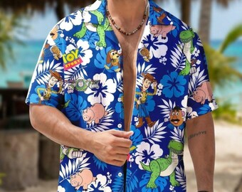 Camisa hawaiana de Toy Story, camisa de botones de Buzz Lightyear, Woody y Jessie, conjunto playero familiar a juego, regalo para él, regalo para ella, camiseta para parejas
