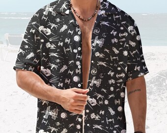 Retro Star Wars Hawaiian Shirt, DCL Button Up Shirt, Summer Vacation Beach Shirt, Father Son Matching Beach Aloha Shirts, Gift for Dad