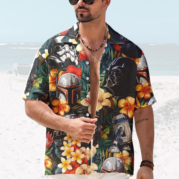Star Wars Floral Hawaiian Shirts, Darth Vader Summer Tropical Button Down Shirt, May the 4th Aloha Beach Shirt, Unique Gift for Star War Fan