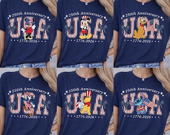 Retro Mickey & Friends America 250th Anniversary Png, 1776 2026 Patriotic Png, Mickey Minnie Winnie The Pooh Stitch 4th of July, 250th Png