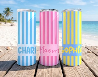 Personalized Teacher Gifts Skinny Tumbler 20oz, Custom Name Party Tumbler, Beach Pool Party Favors, Gift for Her, Custom Birthday Party Cups