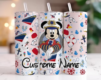 Personalized Mickey & Friends Cruise Skinny Tumbler 20oz, Custom Name Party Tumbler, Beach Birthday Party Favors, Beach Pool Party Tumbler