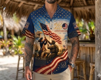 Patriotic Hawaiian Shirt, USA 250th Anniversary Button Down, Retro American Flag Hawaiian Shirt, 4th of July Shirt, Army Gift,Family Reunion