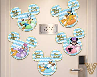 Personalized Mickey & Friends Magnet, Custom Family Name Door Magnet, Family Cruise Trip, Summer Vacation Beach Magnet, Stateroom Door Decor