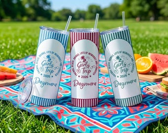 Personalized Girls Trip Skinny Tumbler, Personalized Striped Girl Trip 2026,  Bachelorette Tumbler, Bridesmaid Gift, Pool Beach Party Favors