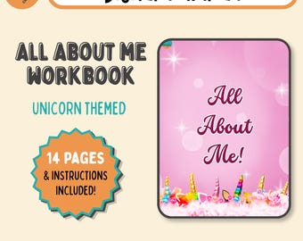 Cuaderno de actividades "Todo sobre mí: Unicornio" para niños / Material didáctico imprimible / Actividades dirigidas por niños / Herramientas de asesoramiento socioemocional