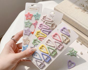 Set de pinzas para el cabello Kawaii con forma de estrella y corazón, pasadores con estética pastel para niñas, lindos accesorios para el cabello infantil, pinzas coloridas para el cabello de niña pequeña.