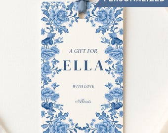Personalized Gift Tag Chinoiserie Custom wedding favor tag bridal favor baby shower decoration Grandmillennial Printable Birthday Card women