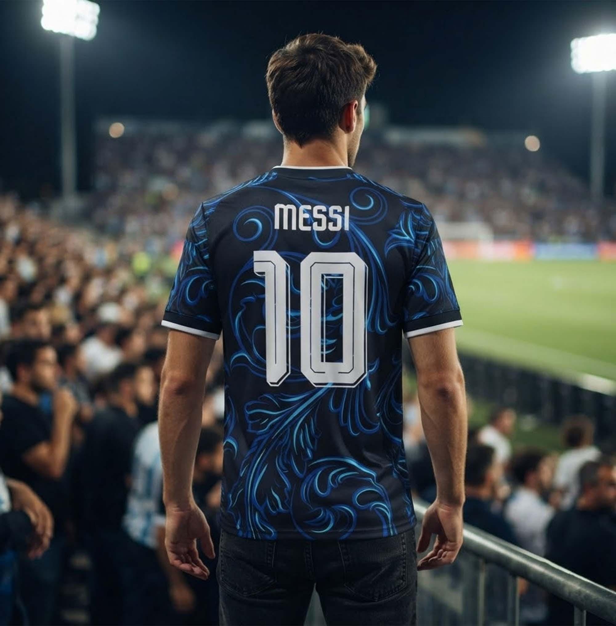 アルゼンチン代表サッカーユニフォーム、黒のバロック柄、カスタム