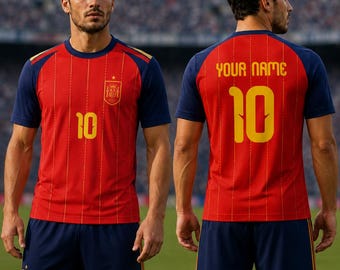 Camiseta de fútbol de España personalizada, camiseta de fútbol con nombre y número personalizados, camiseta deportiva para hombre y mujer.