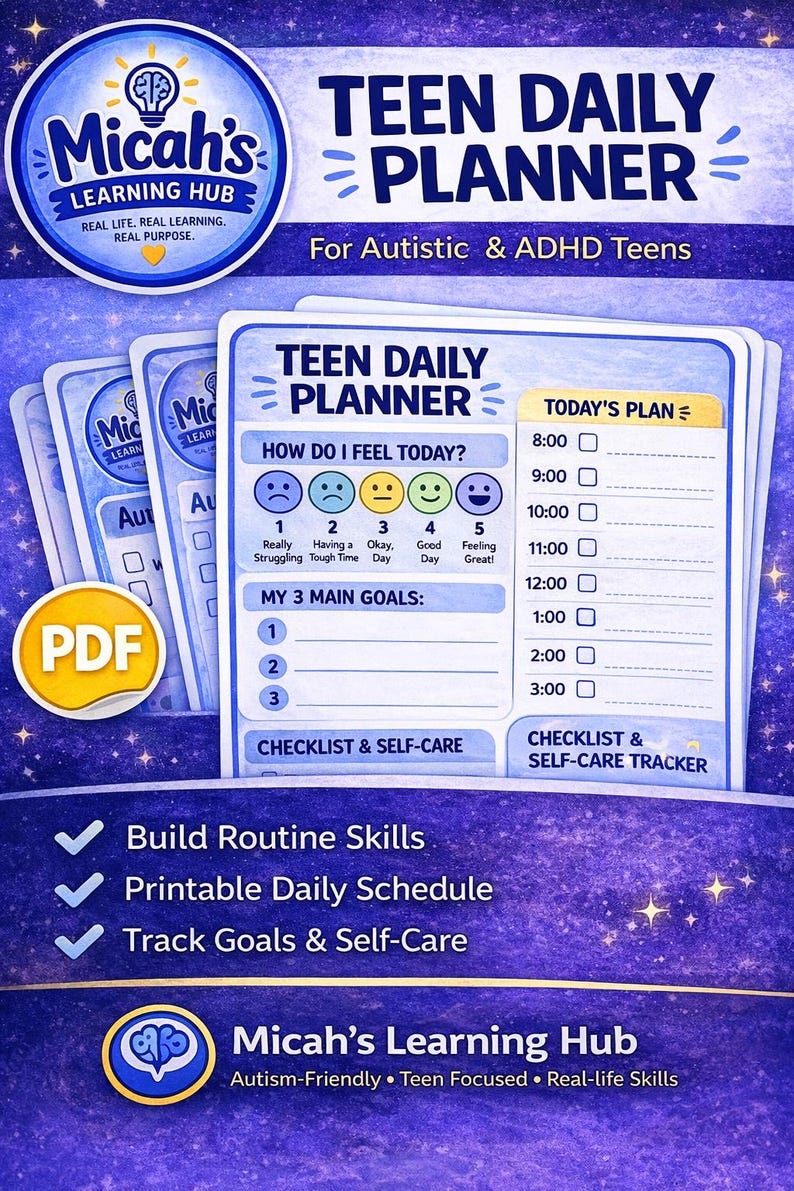 Teen Daily Planner | Autism ADHD Routine Schedule (PDF Download) - Etsy