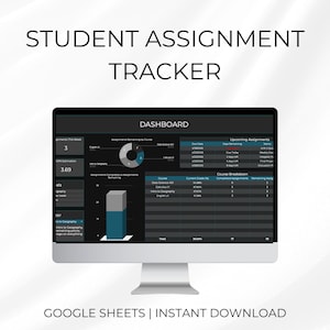 Dark Mode Assignment Tracker Google Sheets Grade Calculator STEM Student Dashboard Black Academic Planner Obsidian GPA Tracker Spreadsheet
