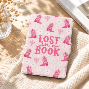 Personalized Pink Lost In A Book Kindle Case, Paperwhite Cover with Hand Strap, Kobo Clara Libra Case, Western Cowgirl Case for Book Lovers
