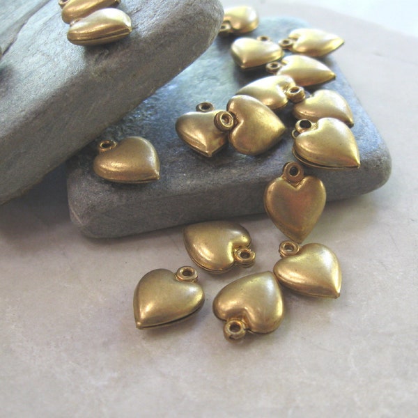 Small Vintage Puff Heart Brass Findings.  20pcs