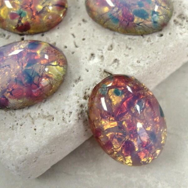 18x13mm Gorgeous Fiery Opals, Hand Made Glass.  4 pcs.