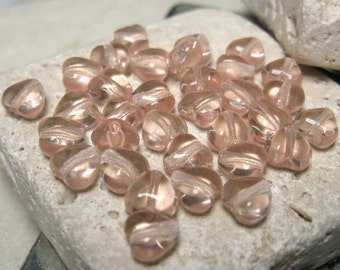 Vintage 6mm Czech Glass Heart Beads in Rose  20 pcs.
