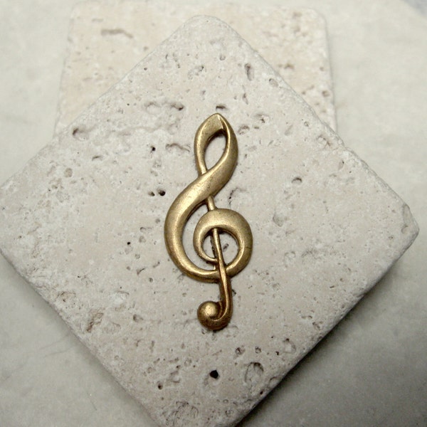 Vintage 1 1/4" Musical Clef Findings in Brass.  6 pcs.