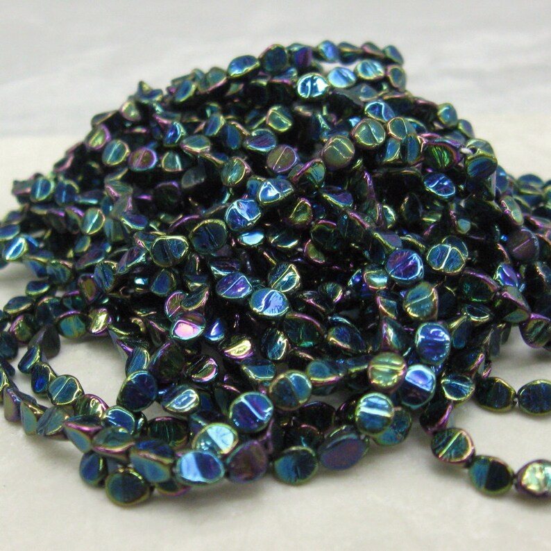 Vintage Iridescent Green Iris 5x4mm 3 Sided Glass Beads. 4 Dz. Etsy Canada