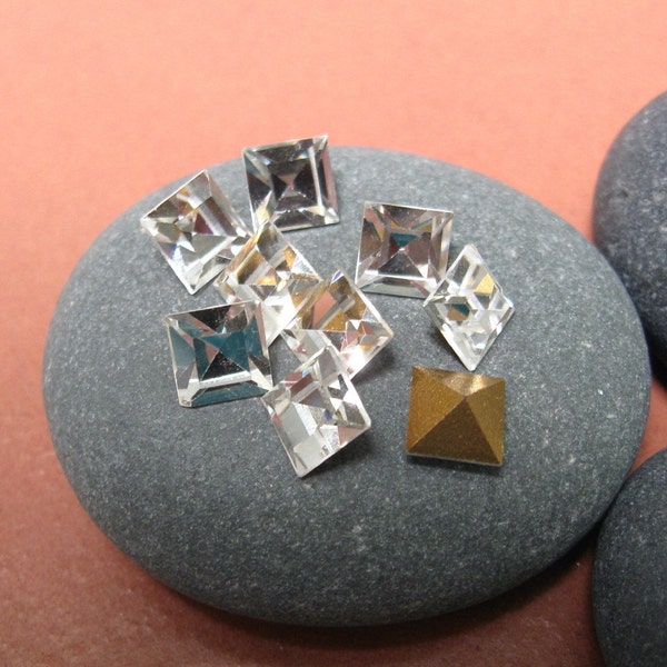 6x6mm Square Pointback Facet Stones in Crystal.  1 dz.