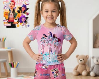 Kpop Demon Hunters Huntrix Kids Half Sleeves Set Custom Sleep Wear For Boys &Gril