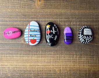 Teacher Gift Painted Rocks Set | Classroom Decor | End of Year Teacher Gift | Teachers Rock | Handmade Desk Decor (5 pack)