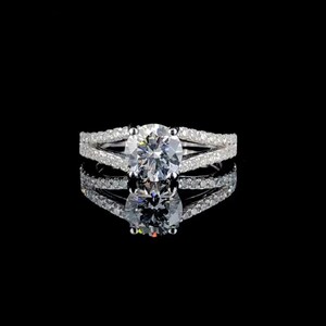 Solitaire 2 CT Round Cut Certified Moissanite Engagement Ring Split Shank, White Gold