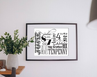 Birth Print, Announcement, Gift - Custom Printable
