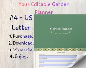 Garden Planner PDF Editable and Printable | Garden Journal | A4 & US Letter | Instant Download