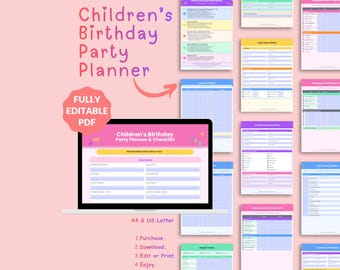Children's Birthday Party Planner Editable and Printable PDF - US Letter & A4 - Editable Checklist