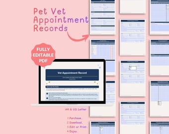 Pet Vet Appointment Records | Vaccination Log, Medical History (Digital Download)