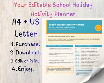 Editable School Holiday Activity Planner | Family Kids Organizer (US Letter, A4)