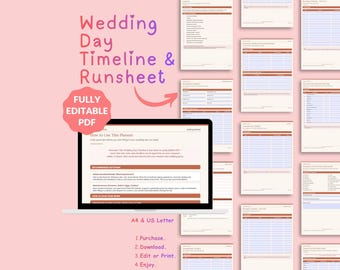 Wedding Day Timeline & Run Sheet | Editable Fillable PDF Wedding Planner | Digital Download