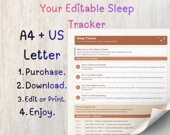 Sleep Tracker editable PDF | Sleep Log & Planner | US Letter and A4 Bundle | Instant Download