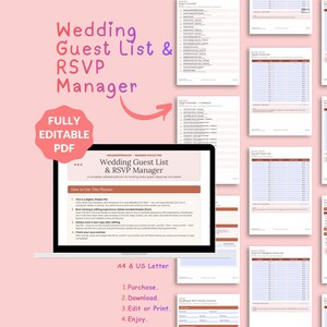 Gastenlijst en RSVP-manager voor je bruiloft | Bewerkbare en invulbare PDF-planner | Printbare bruiloftsplanner | Digitale download