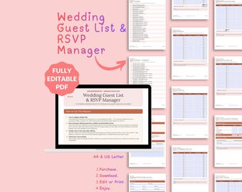 Wedding Guest List & RSVP Manager | Editable Fillable PDF Planner | Printable Wedding Organizer | Digital Download