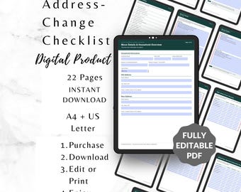 Moving Checklist, Utility and Address Change Planner, Editable PDF, US Letter & A4, Moving Day Organizer, Relocation Planner