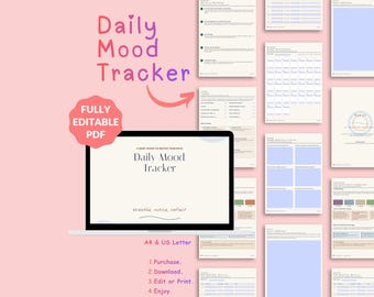 Daily Mood Tracker PDF | Mental Wellness Planner (US Letter, A4)