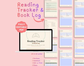 Reading Tracker & Book Log | Editable PDF Journal (US Letter/A4)